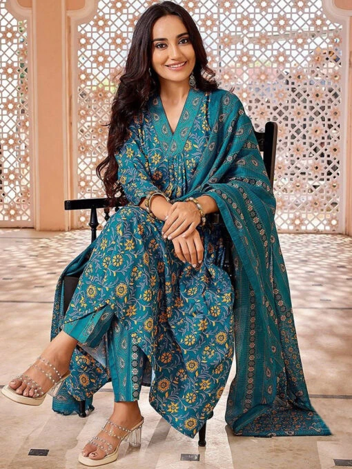 Floral Printed Anarkali Kurta Set - Image 5