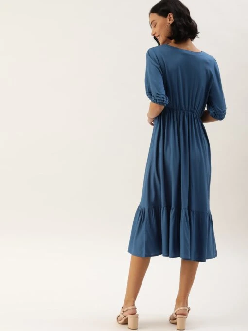 Blue Floral Embroidered Viscose Kurti - Image 4