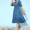 Blue Floral Embroidered Viscose Kurti -Harmony Shop Kurti Dress K107D 4