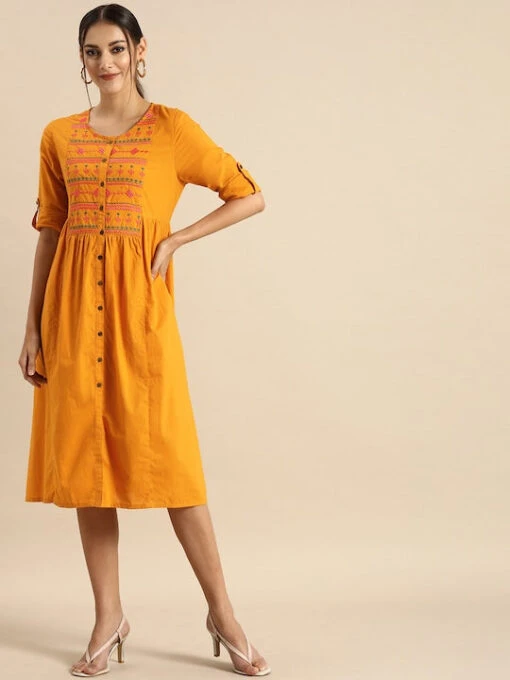 Embroidered Pleated Cotton Kurti - Image 2