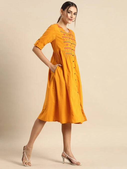 Embroidered Pleated Cotton Kurti - Image 5