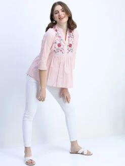Embroidery On Woven Kurti