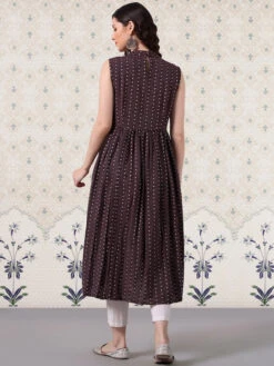 Striped Band Collar A-Line Kurti -Harmony Shop Kurti Dress K129C 2