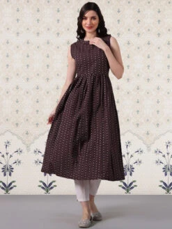 Striped Band Collar A-Line Kurti