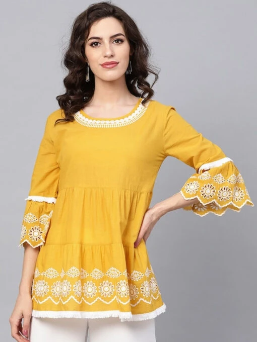 Schiffli Embroidered Cotton Kurti - Image 3