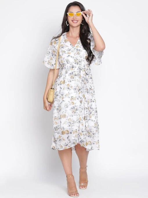 Floral Printed V-Neck Kurti - Image 2