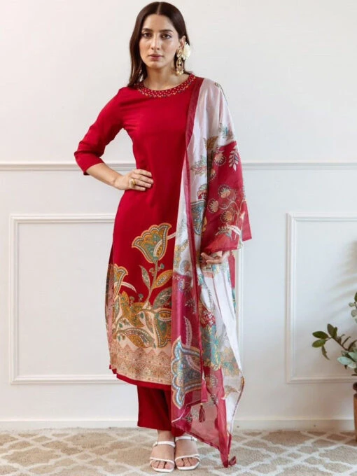 Floral Printed Thread Kurta Set - Image 2
